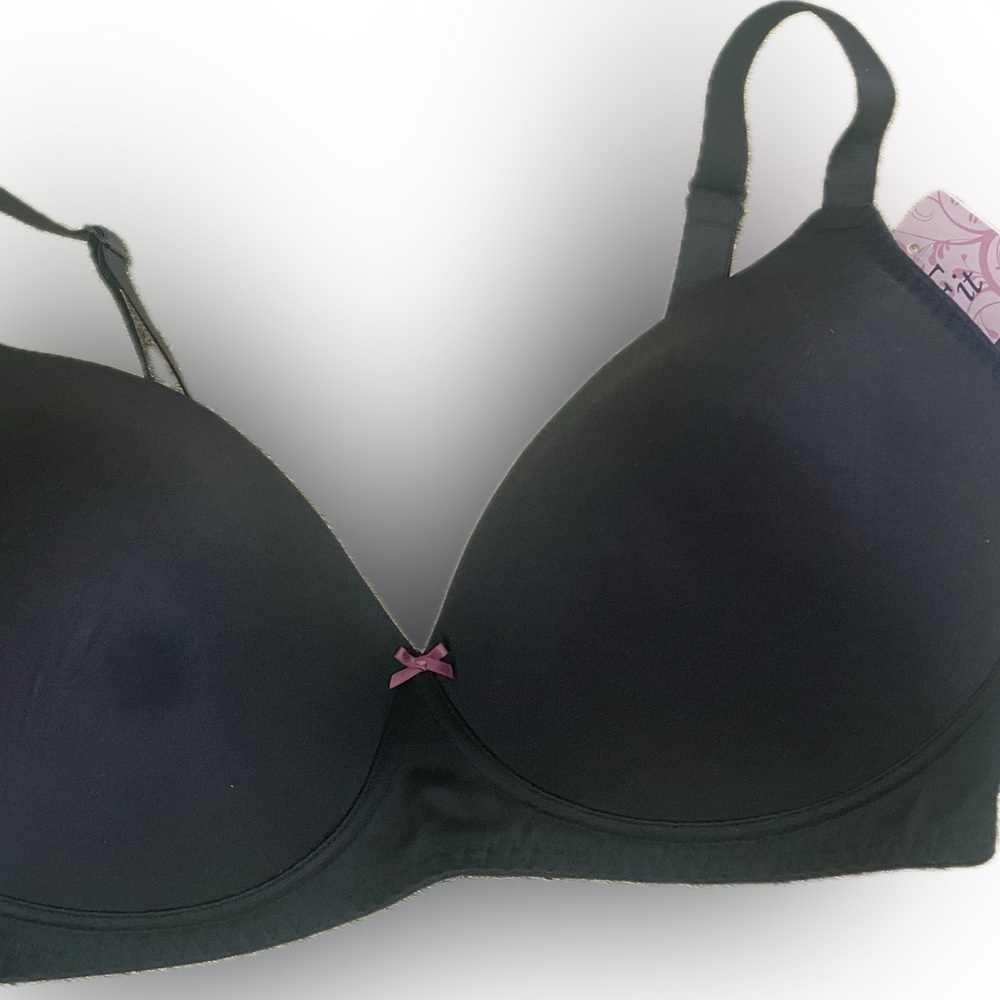 Sz 34 DD Fit fully Yours Elegant Black Bra with Pink Bow New with Tags
